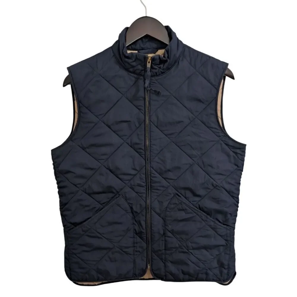 J.Crew Men's Authentic Outerwear Quilted Sussex Vest - Navy Blue & Tan Size S